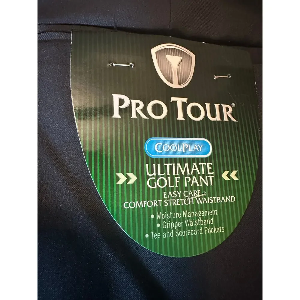 Pro Tour Mens Coolplay Ultimate Golf Pants Size 34/30 Caviar Color Pleat Front